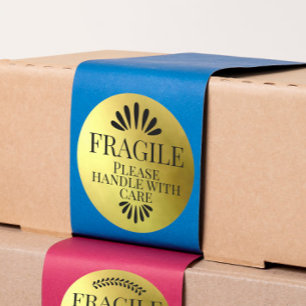 Fragile gold  please handle with care shipping classic round sticker