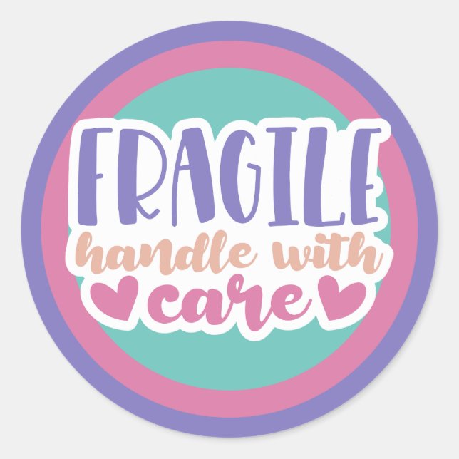 Fragile Handle With Care - custom colors Classic Round Sticker (Front)