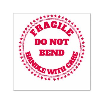 Fragile Handle With Care Do Not Bend Round Red Self-inking Stamp by mensgifts at Zazzle