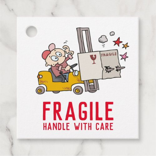Fragile Handle With Care Funny Fork Lift Cartoon Favor Tags