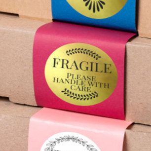 Fragile Handle With Care Gold shipping  Classic Round Sticker