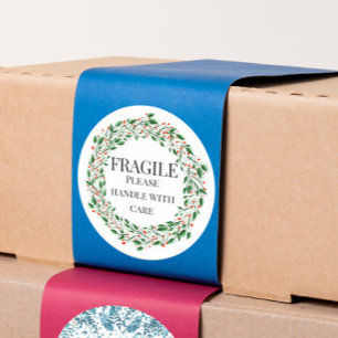 Fragile Handle With Care Winter shipping Classic Round Sticker