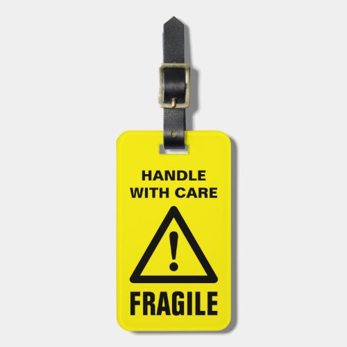 Fragile handle with care yellow caution symbol luggage tag