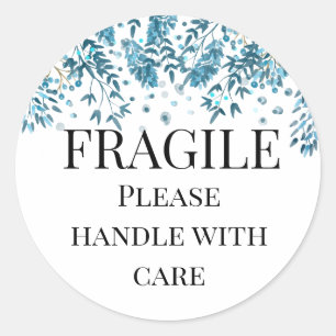 Fragile please handle with care blue/teal florage classic round sticker