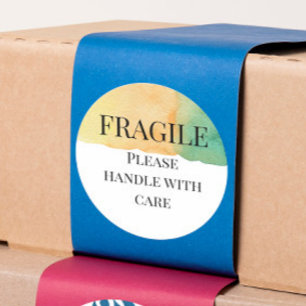 Fragile please handle with care watercolour ship classic round sticker
