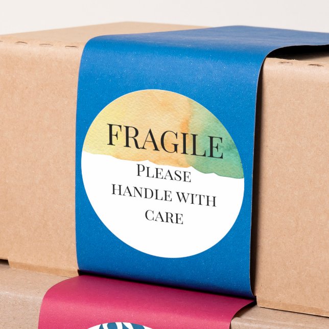 Fragile please handle with care watercolour ship classic round sticker (Creator Uploaded)
