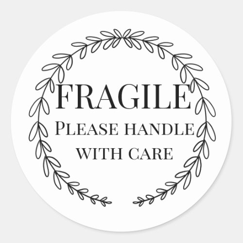 Fragile please handle with care yellow pink floral classic round sticker