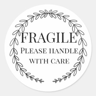 Fragile please handle with care yellow pink floral classic round sticker