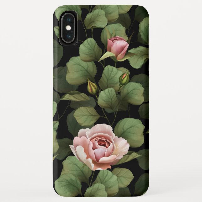 Fragile roses. Floral pattern on black Case-Mate iPhone Case (Back)