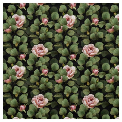 Fragile roses. Floral pattern on black Fabric