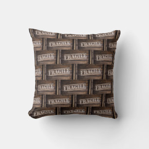 Fragile wood crate vintage brown shipping throw pillow