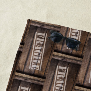 Fragile wood crate vintage brown woodgrain beach towel