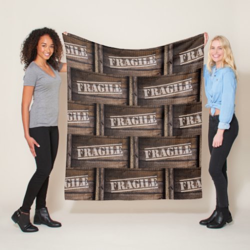 Fragile wood crate vintage fleece blanket