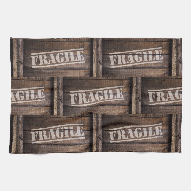 Fragile wood crate vintage kitchen towel (Horizontal)