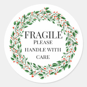 Fragile wreath  please handle with care classic round sticker