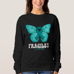 Fragile X Awareness Month Teal Ribbon Butterfly Sweatshirt