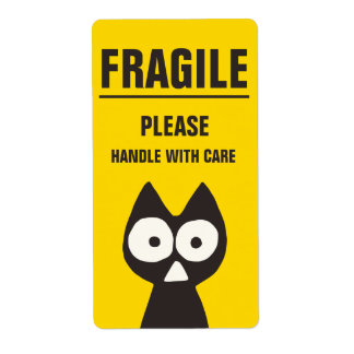 FRAGILE Yellow Black Triangle Cat Label