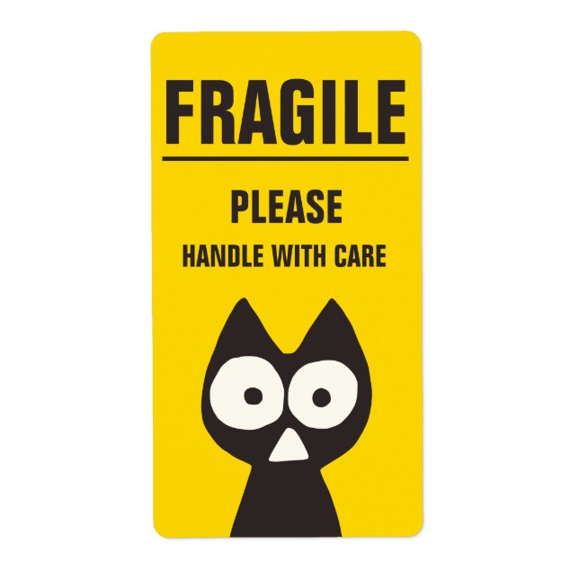 FRAGILE Yellow Black Triangle Cat Label (Front)