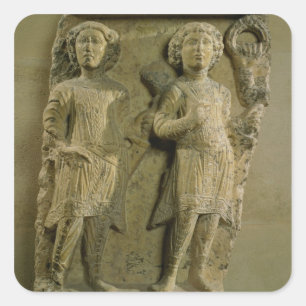 Fragment of a bas-relief plaque depicting two sold square sticker