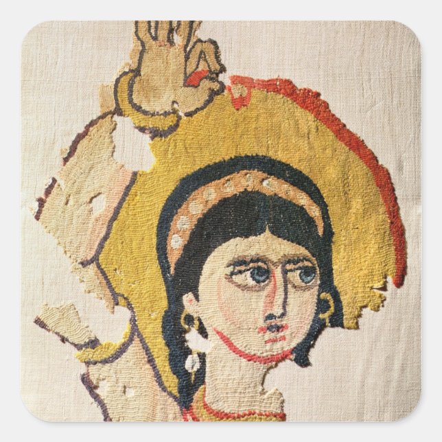 Fragment of a tapestry depicting the head of a dan square sticker (Front)