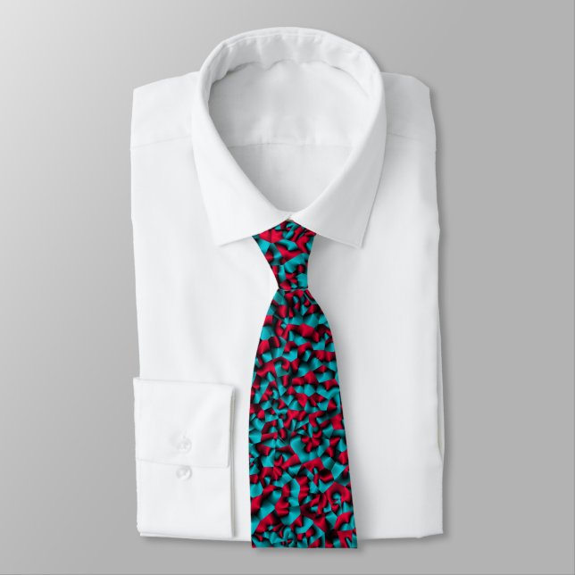 Fragmented Blue and Red Neck Tie (Tied)