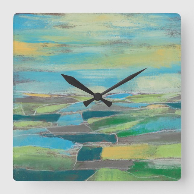 Fragmented Field I Square Wall Clock (Front)