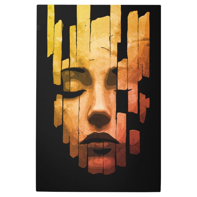 Fragmented Serenity – Surreal Digital Portrait Metal Print (Front)
