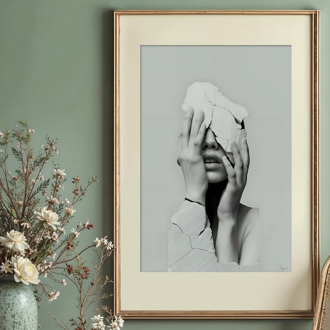 Fragmented Silence – Surreal Cracked Portrait Poster (Creator Uploaded)