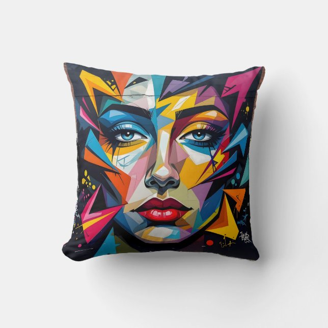 Fragments Of Identity – Abstract Portrait Throw Pillow (Front)