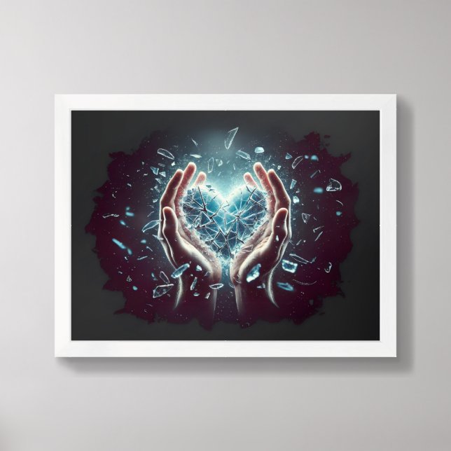 Fragments of Love: Shattered Glass Heart Art Print (Framed Front)