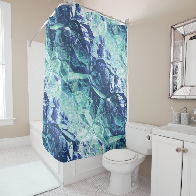 fragments of memories, blue green crystal : shower curtain (In Situ)