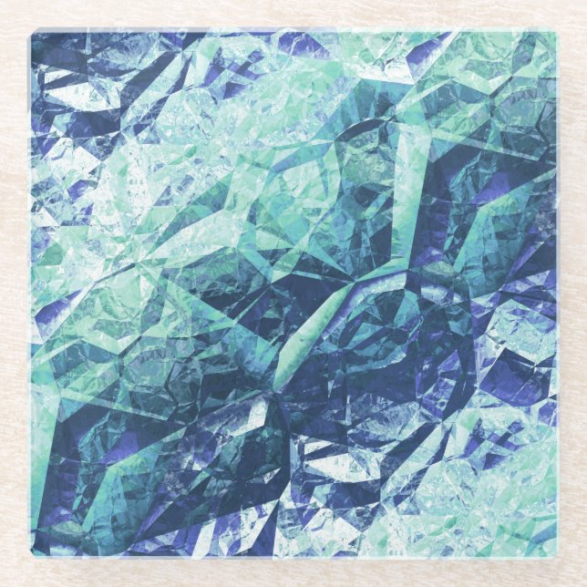 fragments of memories - cobalt and mint :  glass coaster (Front)