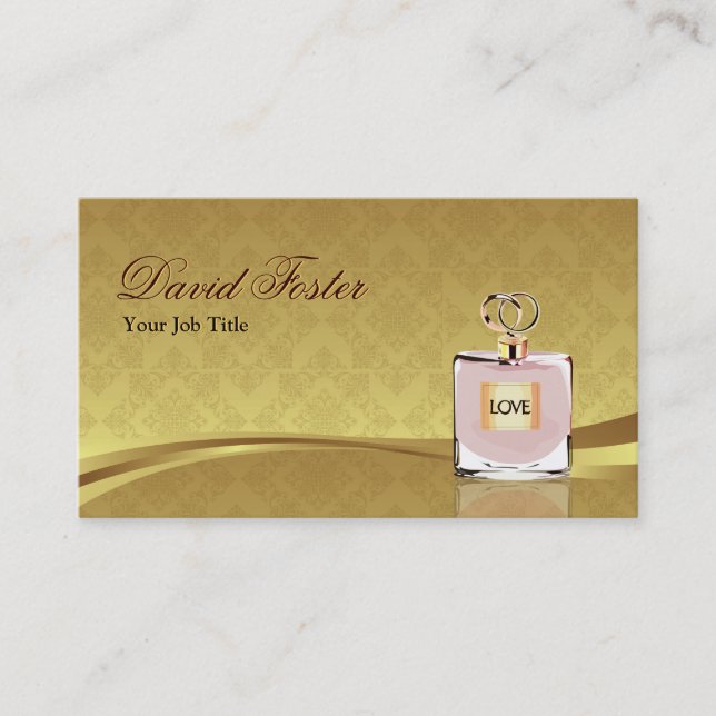 Fragrance Perfume Bottle Elegant Damask Gold Leaf Business Card (Front)