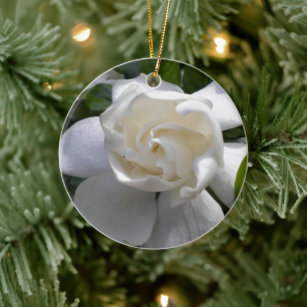 Holiday Seasons Gardenia Flowers Round Porcelain Ornament 