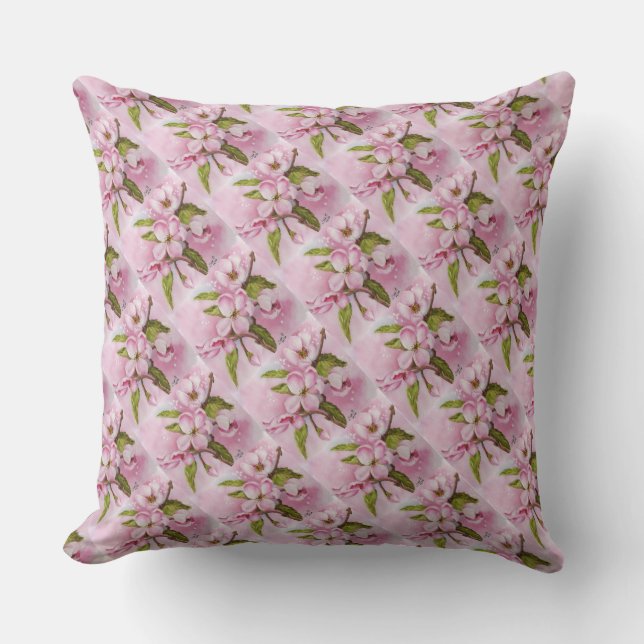 FRAGRANT PINK APPLE BLOSSOMS PATIO PILLOW (Front)