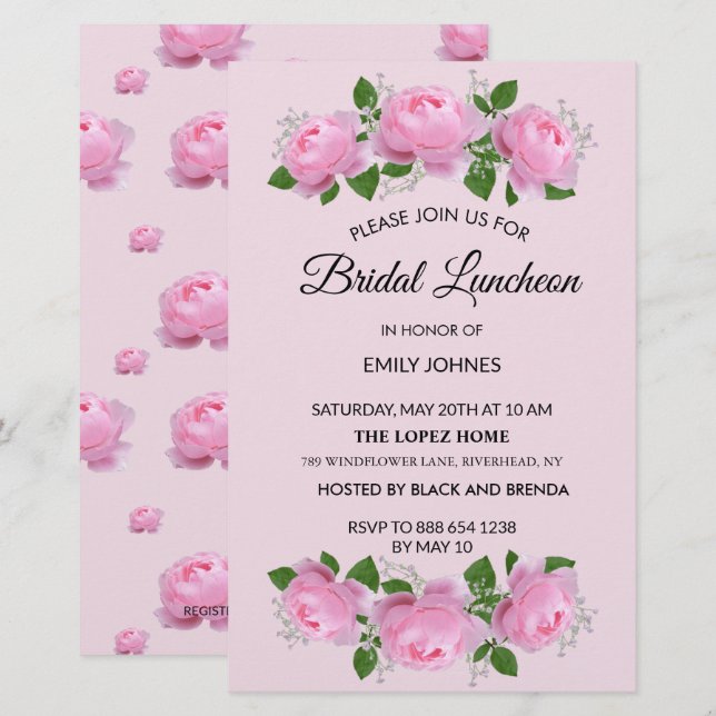 Fragrant Pink Roses, Bridal Luncheon Stationery (Front/Back)