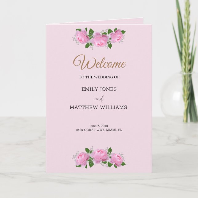 Fragrant Pink Roses, Wedding Booklet Program (Front)