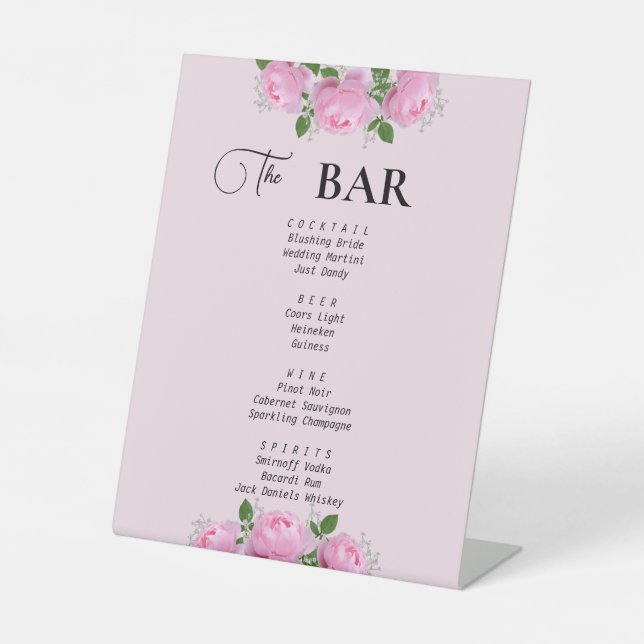 Fragrant Pink Roses,  Wedding Drinks Menu Pedestal Sign (Front)