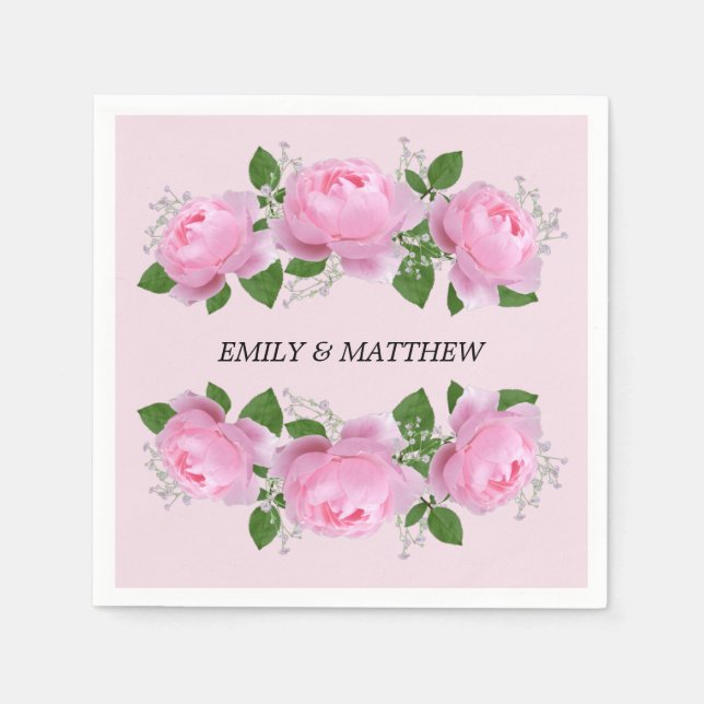 Fragrant Pink Roses Wedding Napkins (Front)