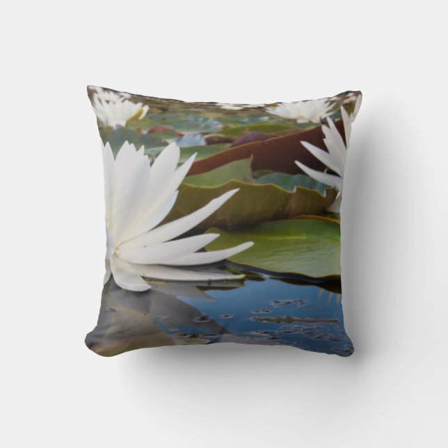 Fragrant Water Lily (Nymphaea Odorata) On Caddo Throw Pillow (Front)