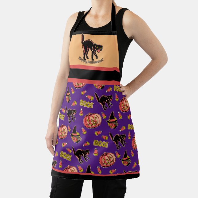 Fraidy Cat Retro Halloween Apron  (Insitu)