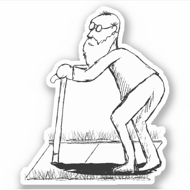 Frail Old Man on Sidewalk Sketch Sticker (Front)