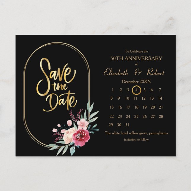 Frame 50th Anniversary Wedding The Date Calendar Announcement Postcard (Front)