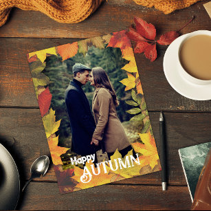 Frame autumn leaves autumn photo Holiday Card