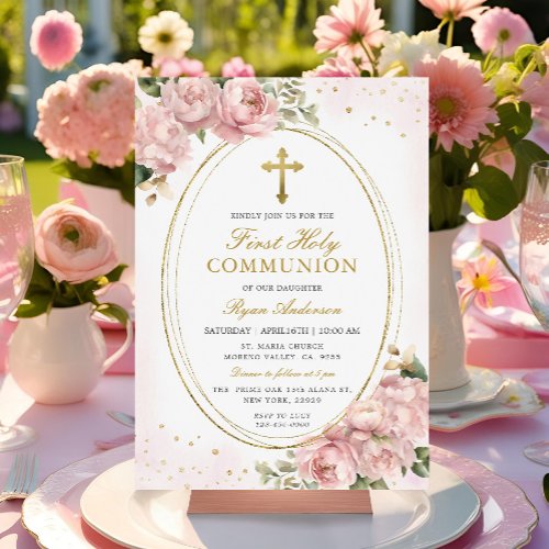 Frame Blush pink Roses First Holy Communion 