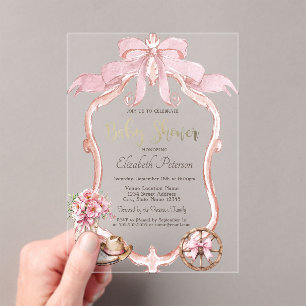 Frame Bow Cowgirl Wester Striped Baby Shower Acrylic Invitations
