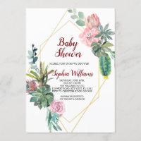 Frame Gold  Boho Cactus Baby Shower Invitation