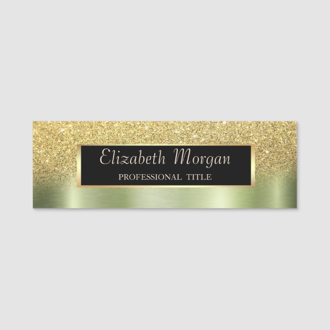  Frame,Gold Glitter Ombre Green Metallic Name Tag (Front)