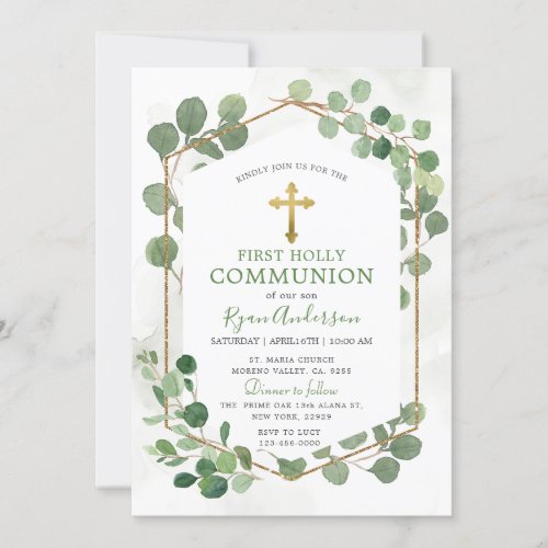 Frame Greenery Eucalyptus First Holy Communion  Invitation