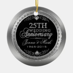 Frame & Hearts 25th Wedding Anniversary Ceramic Ornament